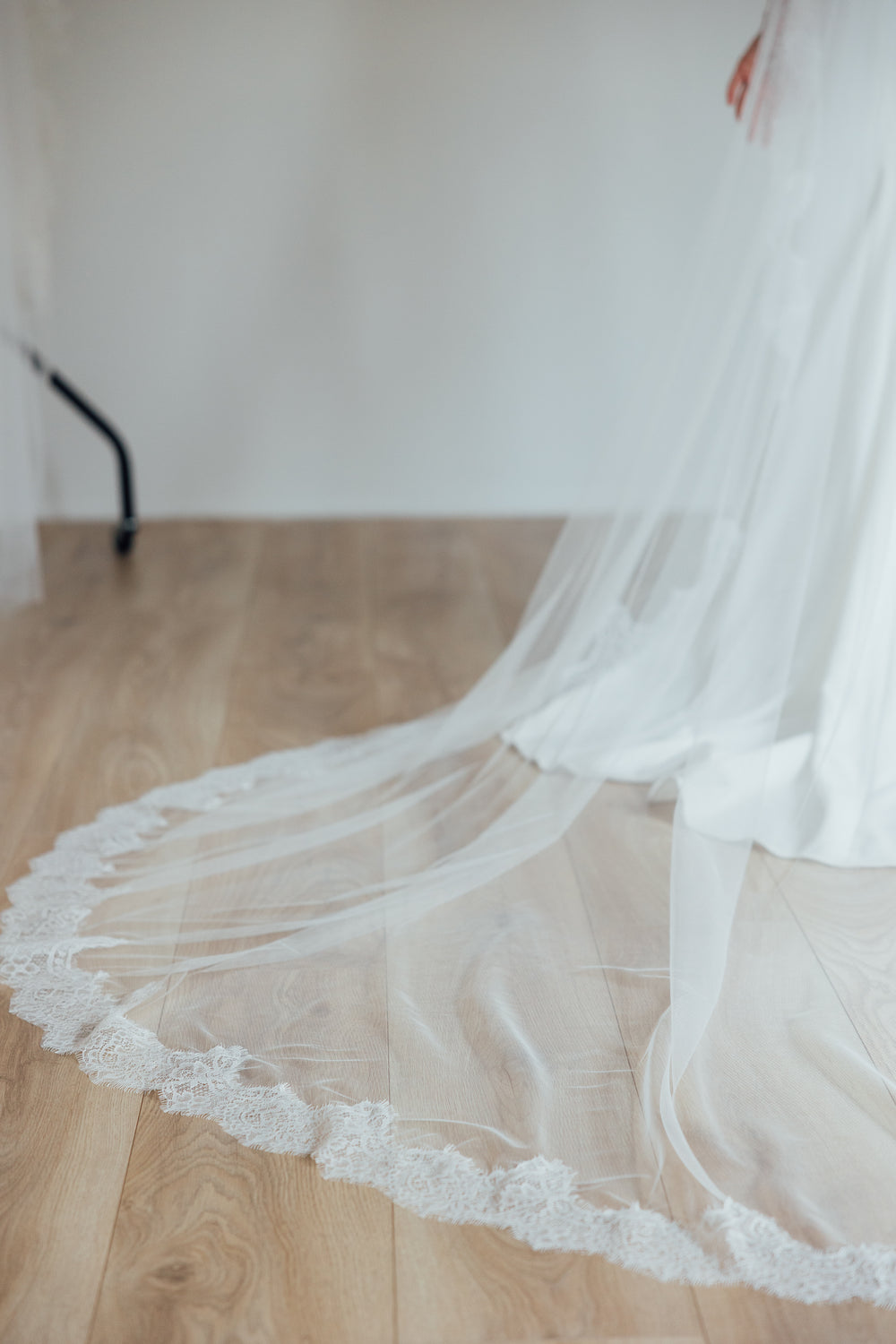 PAIGE. mantilla veil, wide lace trim.