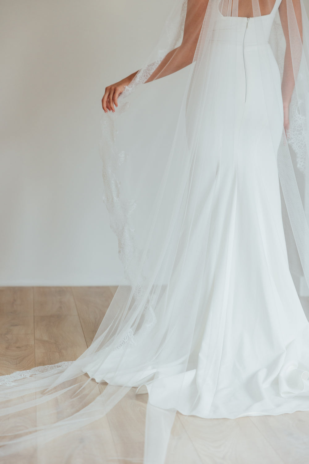 PAIGE. mantilla veil, wide lace trim.