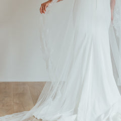 PAIGE. mantilla veil, wide lace trim.