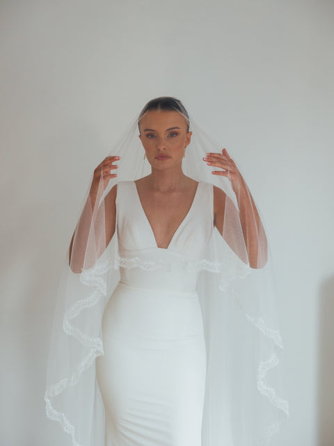 HARRY. blusher veil, eyelash lace trim.