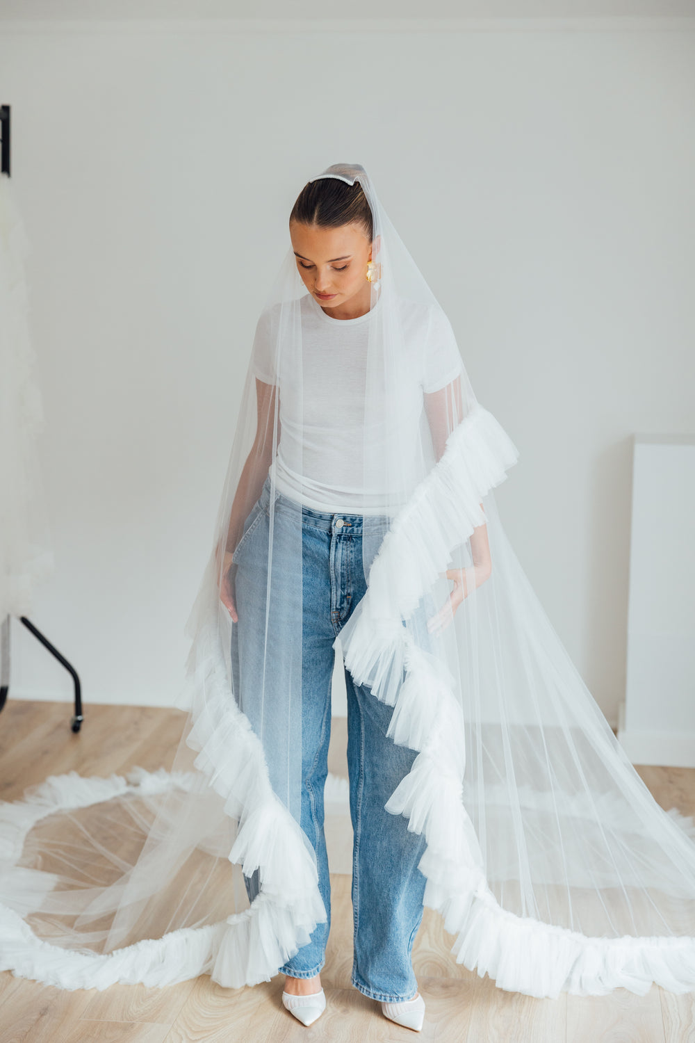 IZZY. blusher veil, tulle ruffle edge.