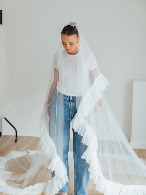 IZZY. blusher veil, tulle ruffle edge.