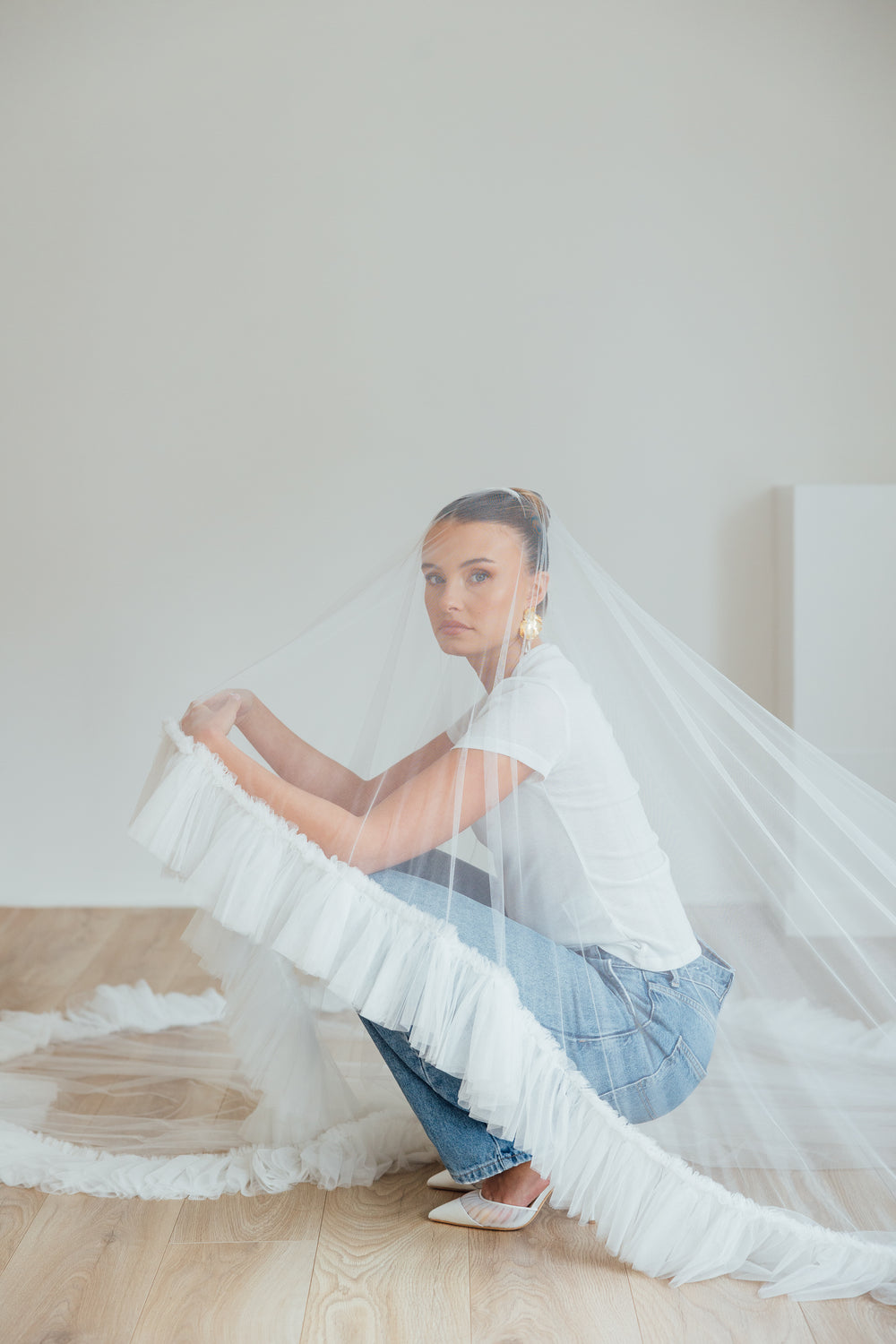 IZZY. blusher veil, tulle ruffle edge.