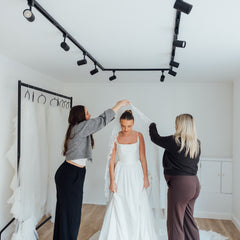 SOPHIE. mantilla veil, cord lace trim.
