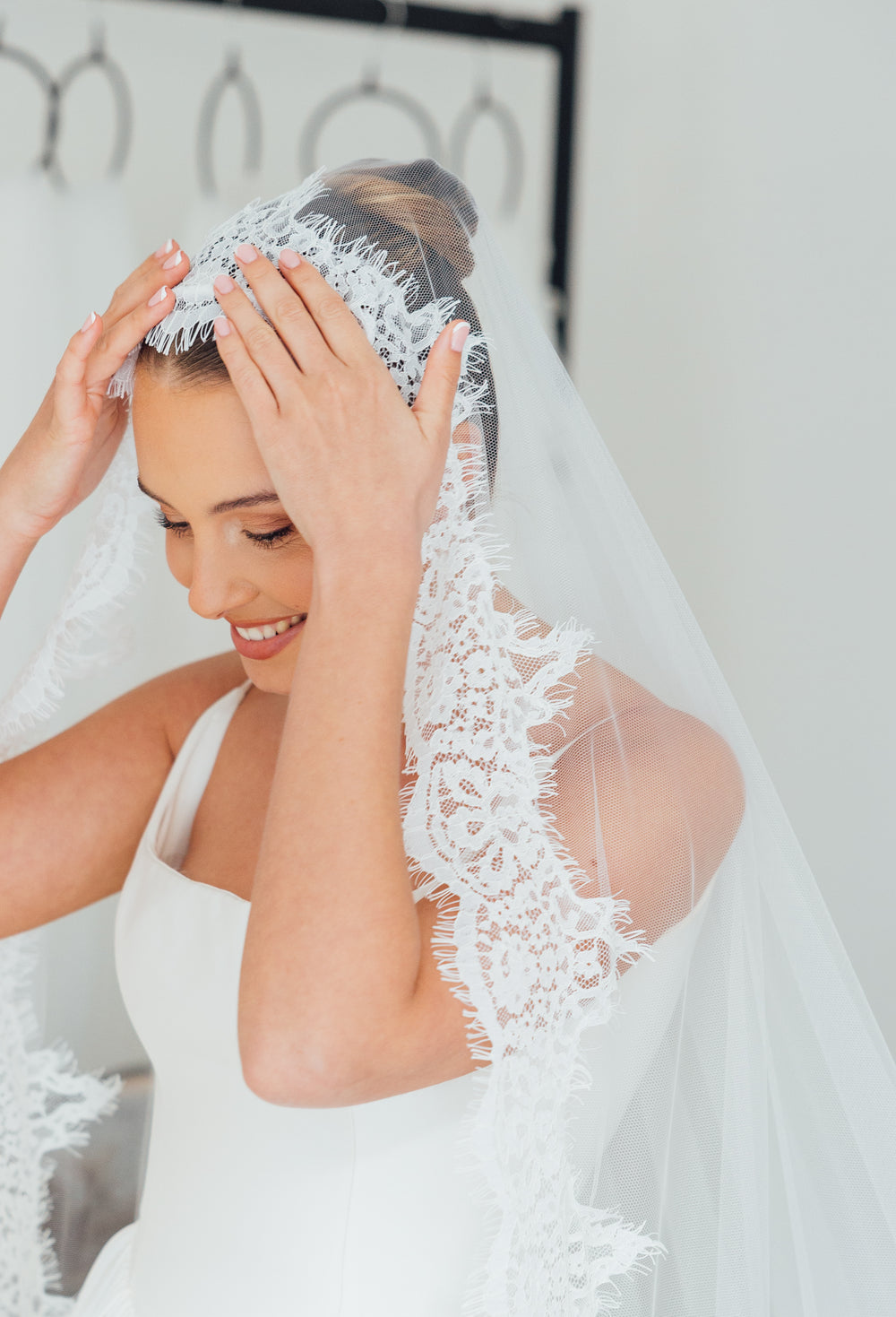 SOPHIE. mantilla veil, cord lace trim.