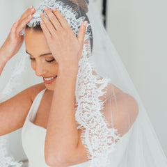 SOPHIE. mantilla veil, cord lace trim.