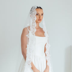 SOPHIE. mantilla veil, cord lace trim.