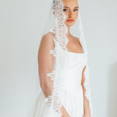 SOPHIE. mantilla veil, cord lace trim.