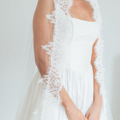 SOPHIE. mantilla veil, cord lace trim.