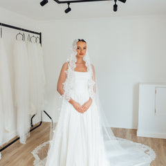 SOPHIE. mantilla veil, cord lace trim.