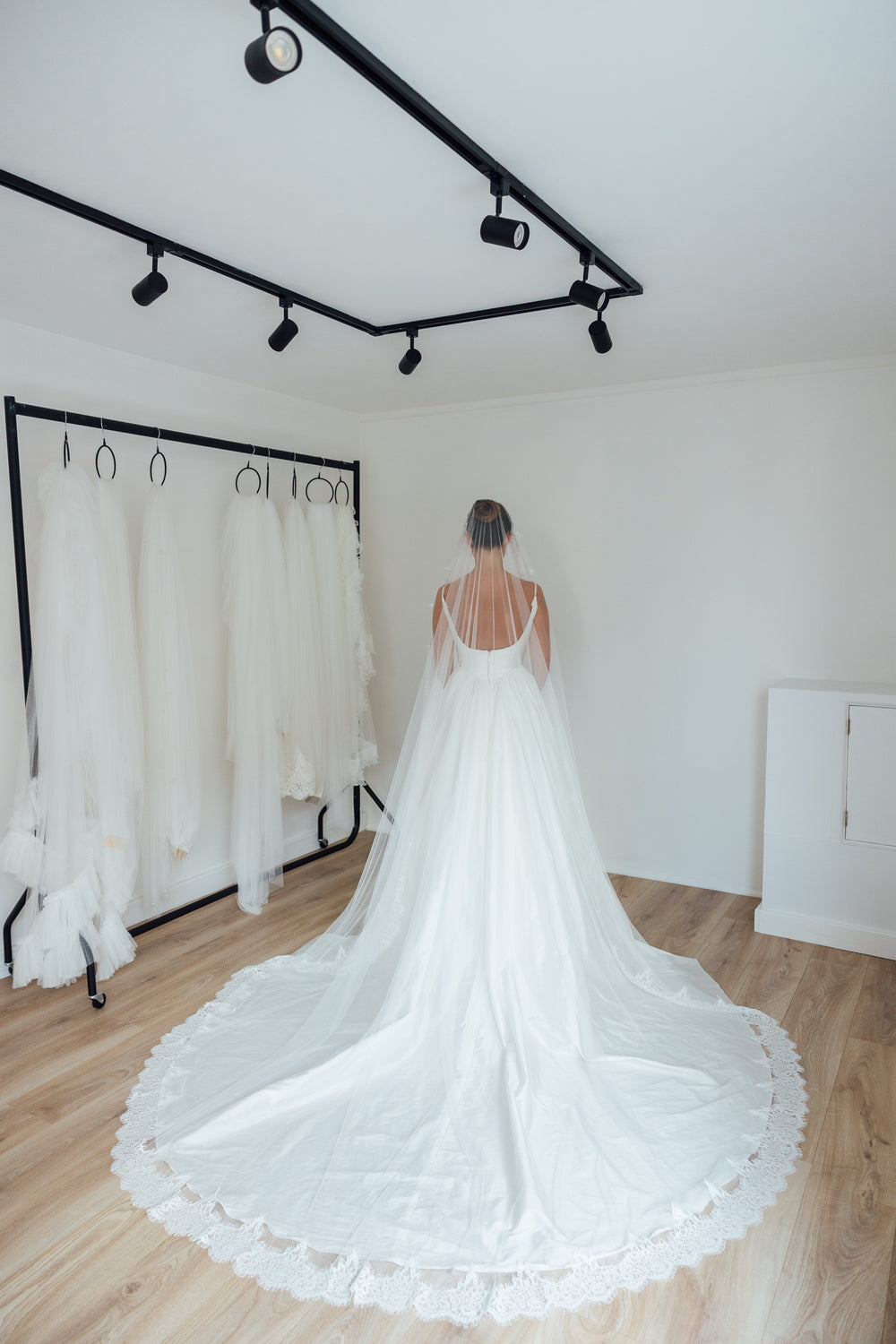 SOPHIE. mantilla veil, cord lace trim.