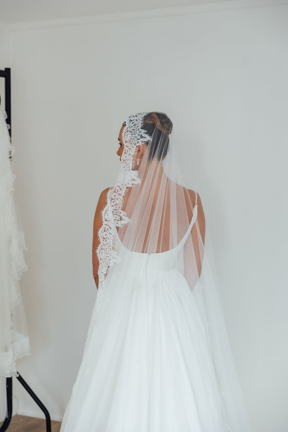 SOPHIE. mantilla veil, cord lace trim.