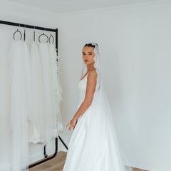 SOPHIE. mantilla veil, cord lace trim.