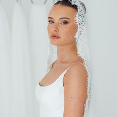 SOPHIE. mantilla veil, cord lace trim.