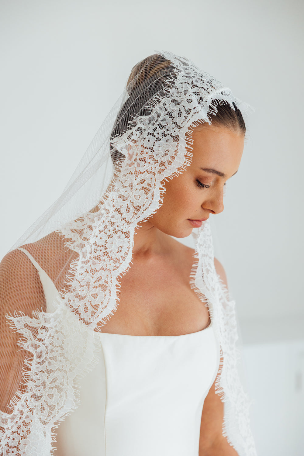 SOPHIE. mantilla veil, cord lace trim.