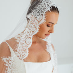 SOPHIE. mantilla veil, cord lace trim.
