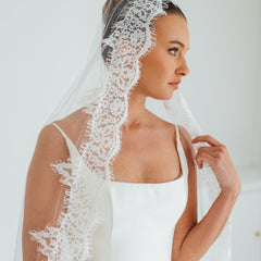 SOPHIE. mantilla veil, cord lace trim.