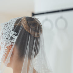 SOPHIE. mantilla veil, cord lace trim.