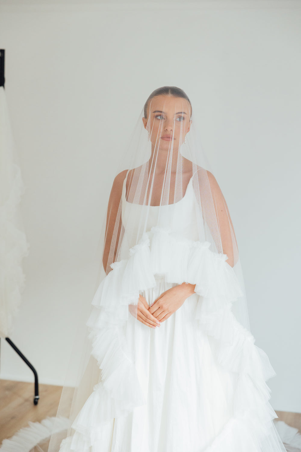 IZZY. blusher veil, tulle ruffle edge.