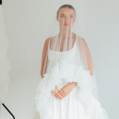 IZZY. blusher veil, tulle ruffle edge.
