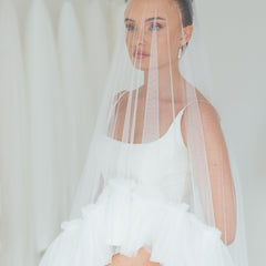 IZZY. blusher veil, tulle ruffle edge.