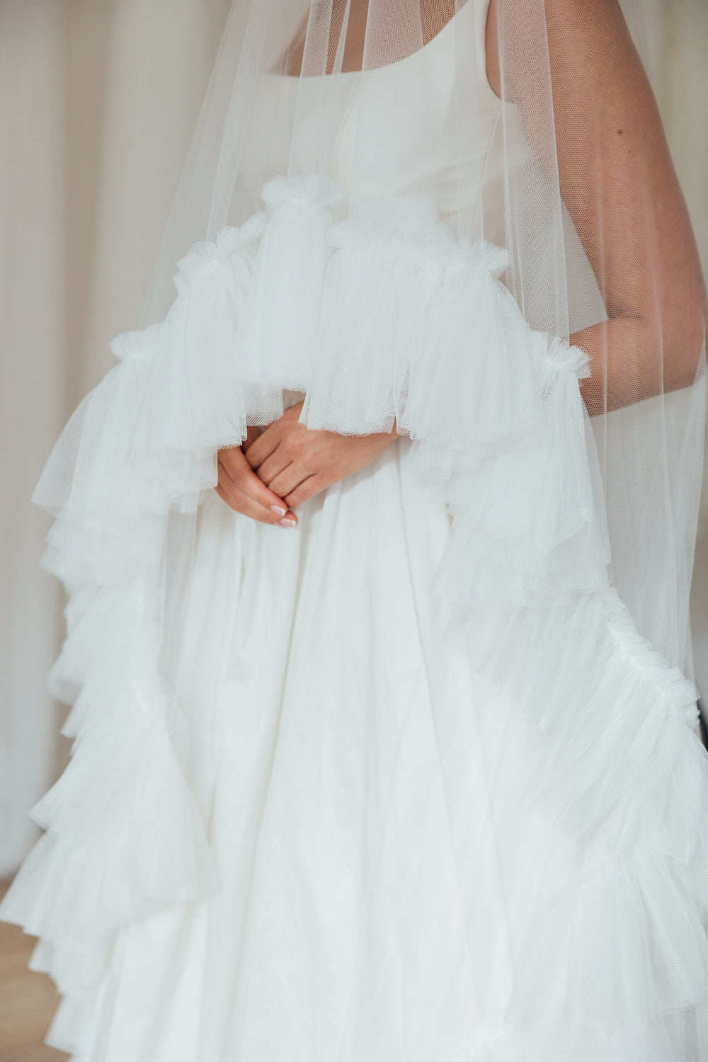 IZZY. blusher veil, tulle ruffle edge.