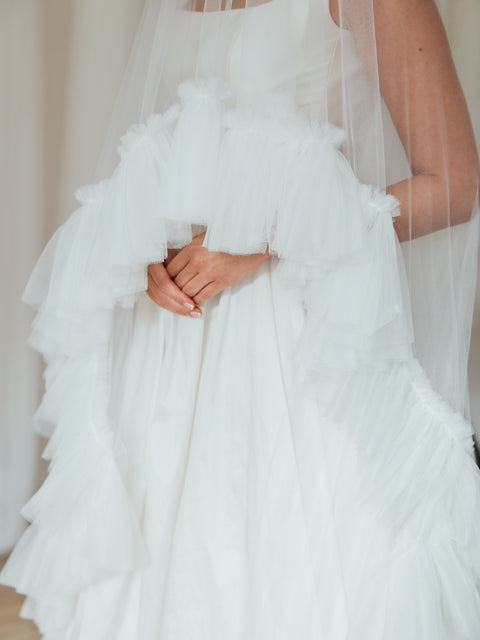 IZZY. blusher veil, tulle ruffle edge.