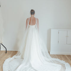 IZZY. blusher veil, tulle ruffle edge.