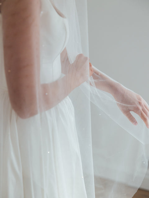 DAPHNE. blusher veil, sparkle detail.