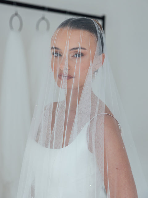 DAPHNE. blusher veil, sparkle detail.