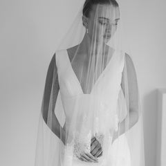 PAIGE. blusher veil, wide lace trim.