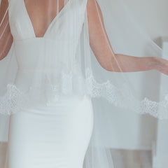 PAIGE. blusher veil, wide lace trim.