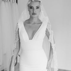 PAIGE. mantilla veil, wide lace trim.