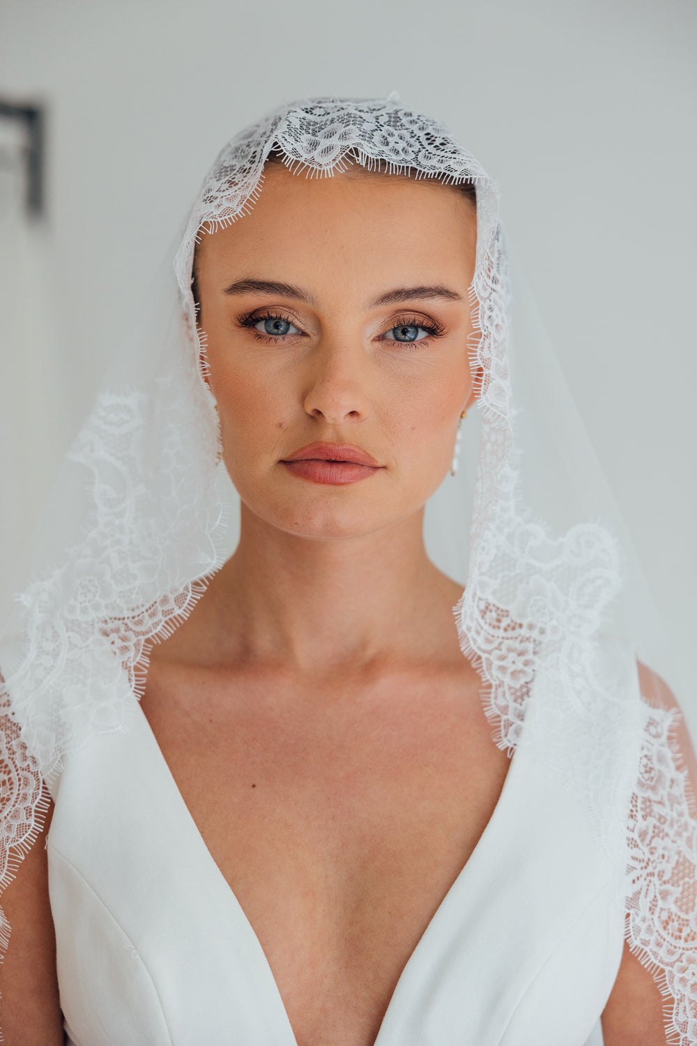 PAIGE. mantilla veil, wide lace trim.