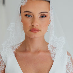 PAIGE. mantilla veil, wide lace trim.