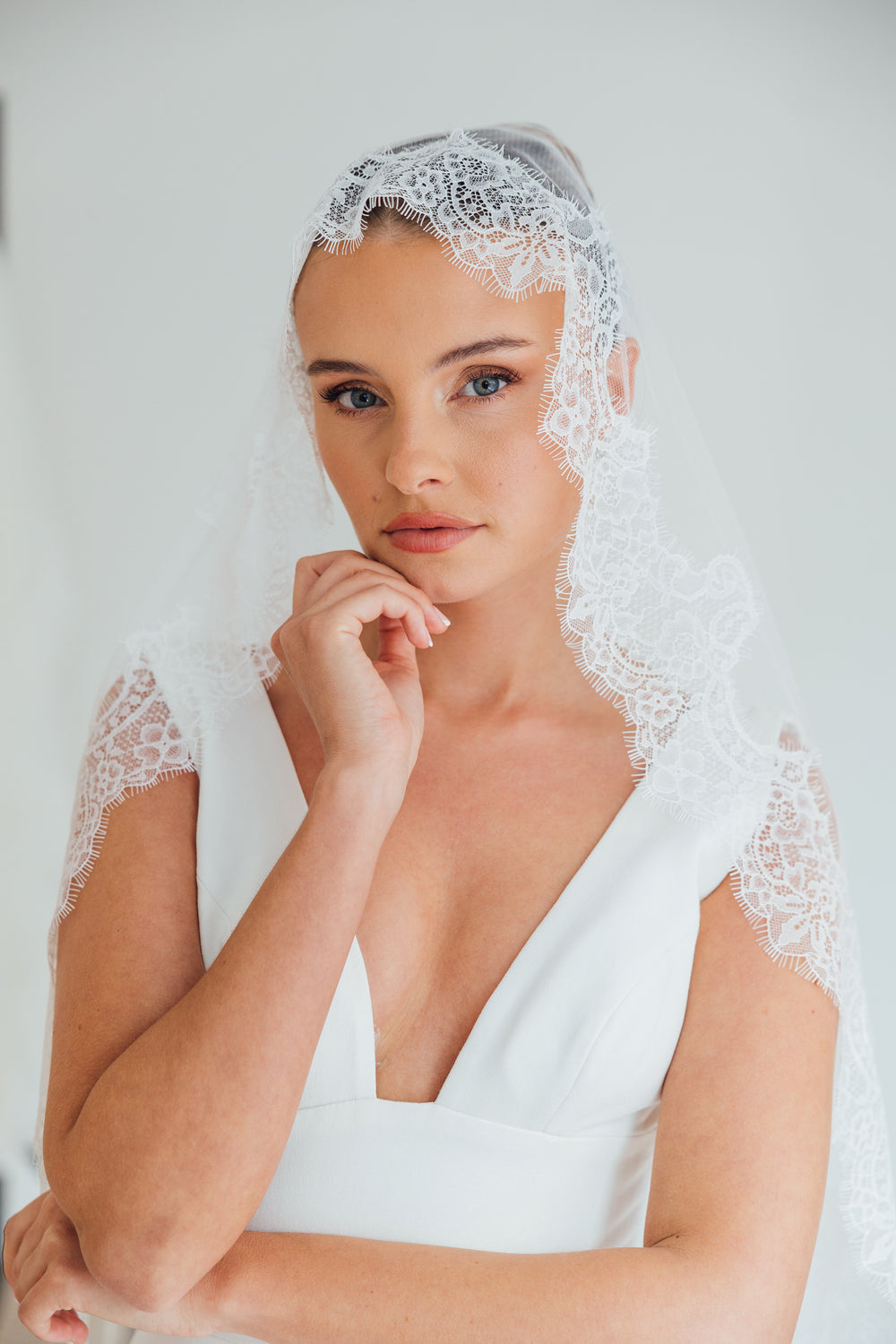 PAIGE. mantilla veil, wide lace trim.