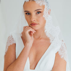 PAIGE. mantilla veil, wide lace trim.
