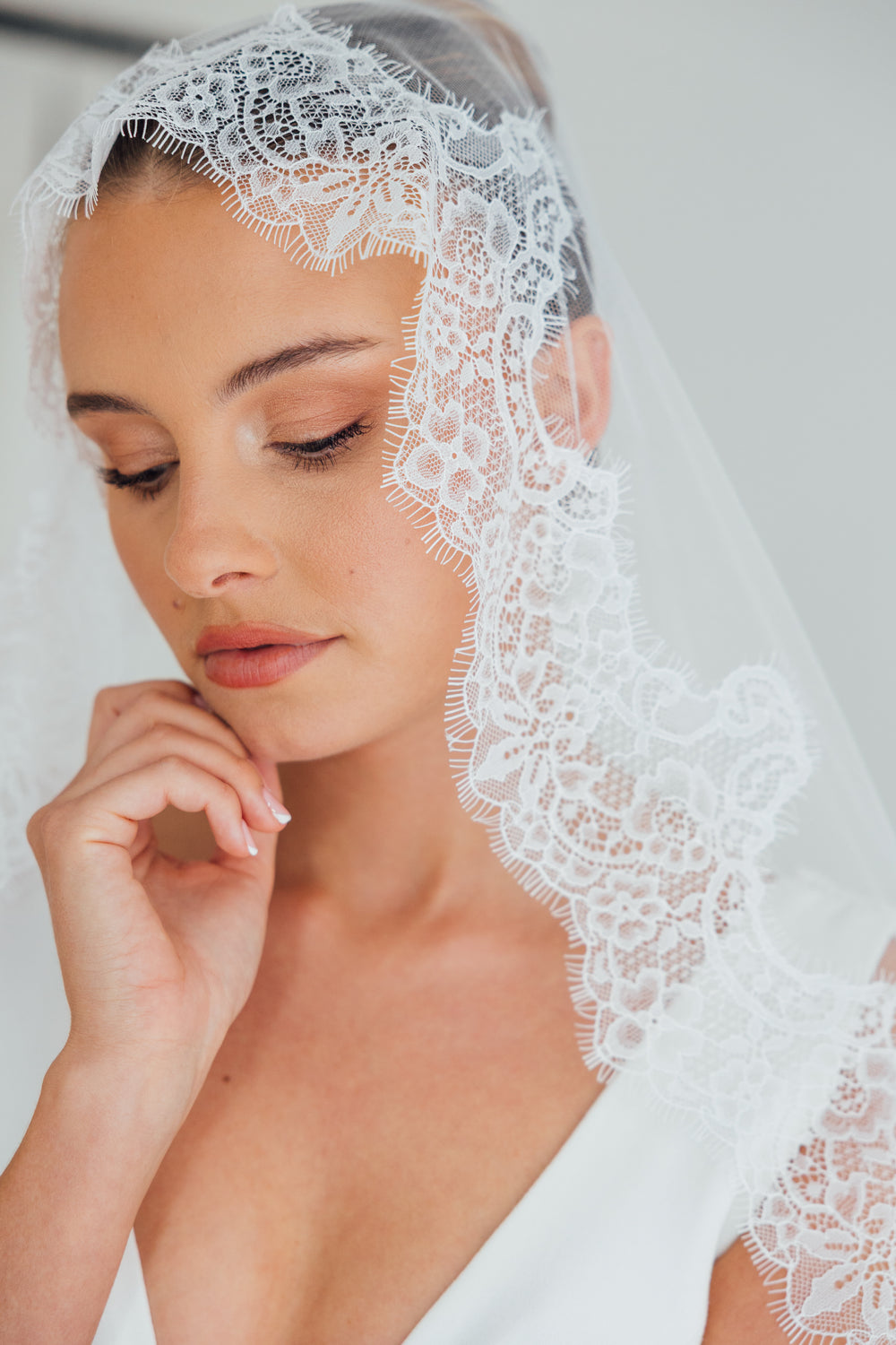 PAIGE. mantilla veil, wide lace trim.