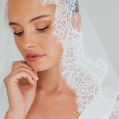 PAIGE. mantilla veil, wide lace trim.