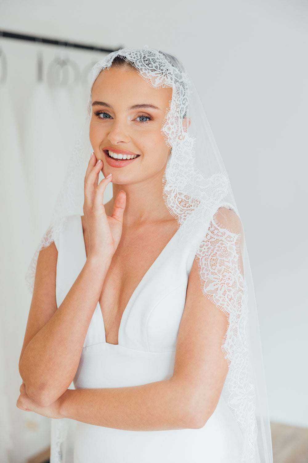 PAIGE. mantilla veil, wide lace trim.