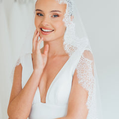 PAIGE. mantilla veil, wide lace trim.