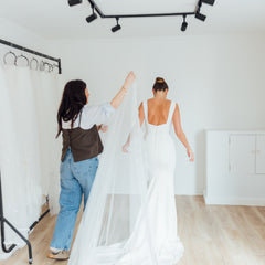 PAIGE. mantilla veil, wide lace trim.