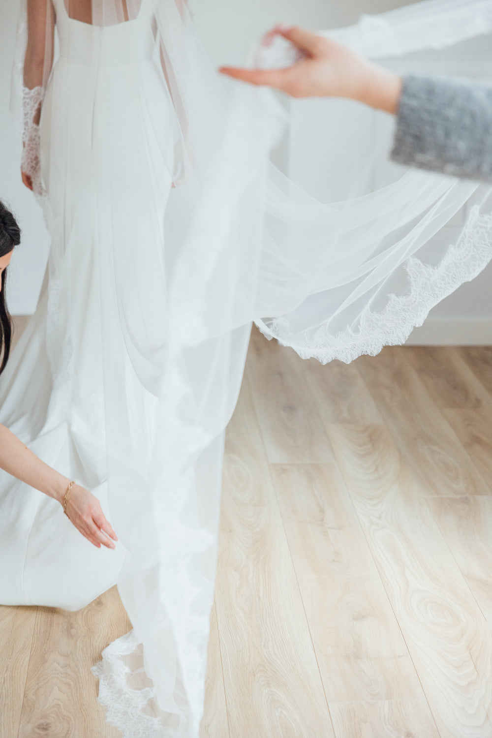 PAIGE. mantilla veil, wide lace trim.