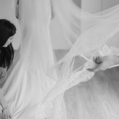 PAIGE. mantilla veil, wide lace trim.