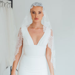 PAIGE. mantilla veil, wide lace trim.