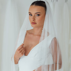 TAMSIN. single tier veil, pearl detail.