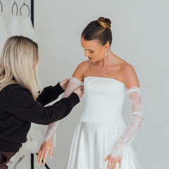 PENNY. chantilly lace bridal sleeves.