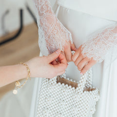 PENNY. chantilly lace bridal sleeves.