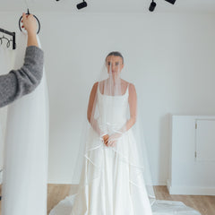 KATE. blusher veil, ribbon edge.