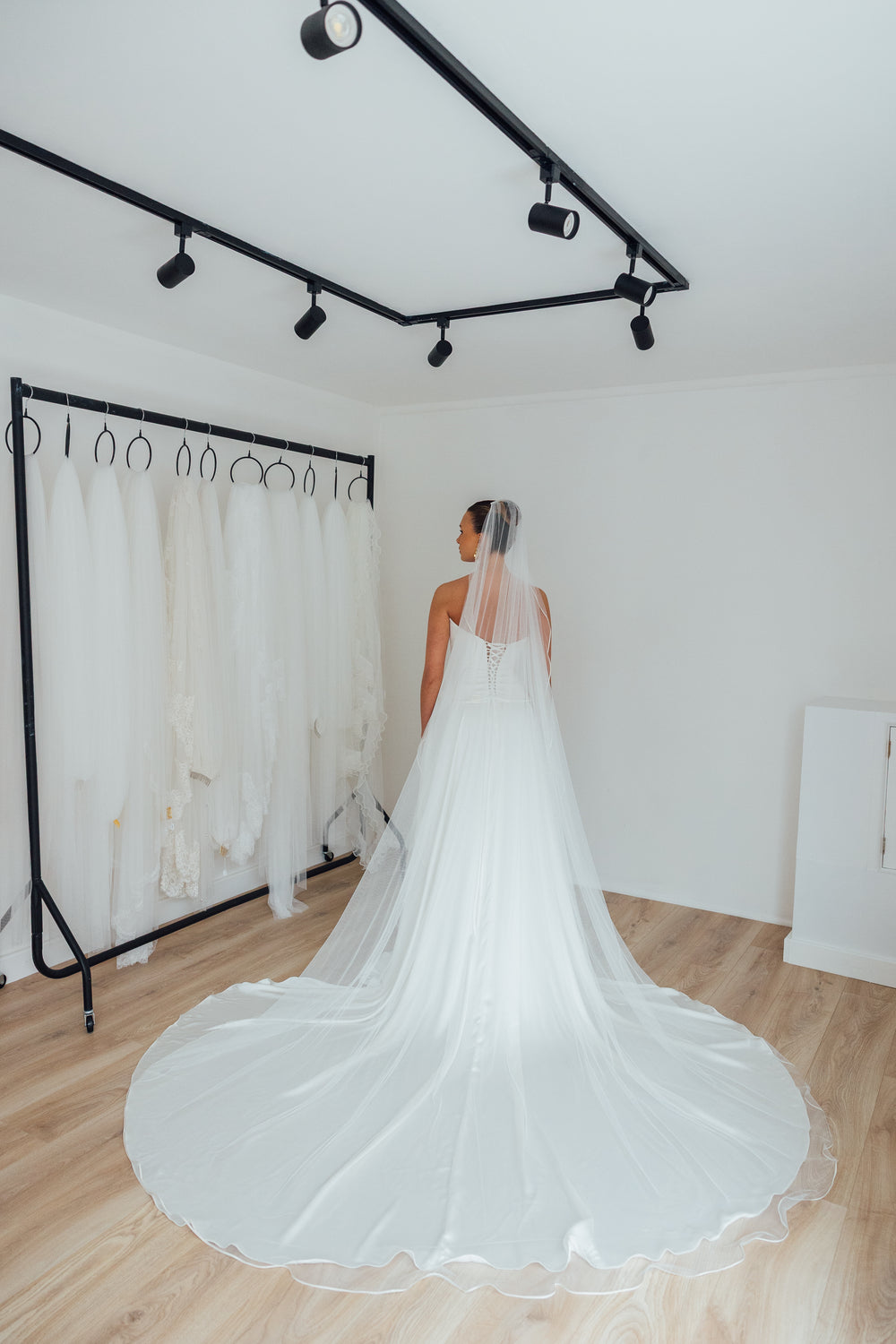 NATASHA. single tier veil, delicate cord trim.